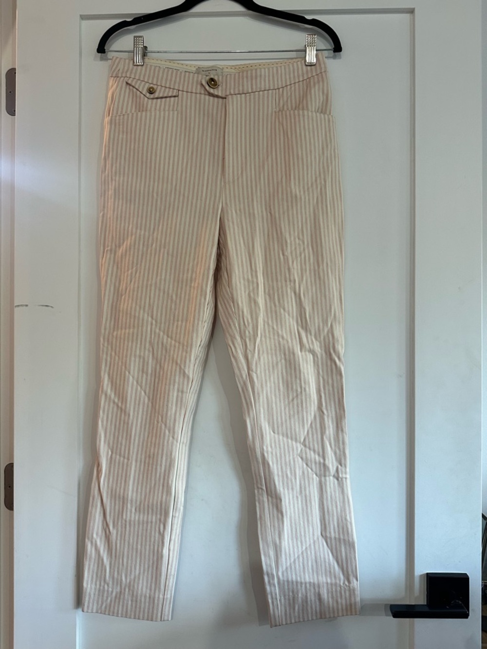 Anthropologie Cream and Tan Striped Skinny Pants Cropped